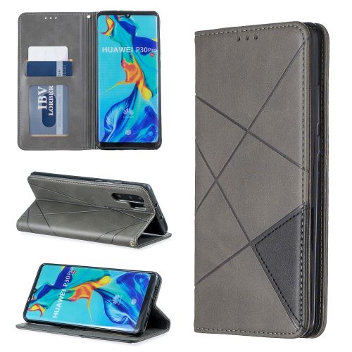 Etui en PU motif géométrique avec support et porte-cartes gris pour votre Huawei P30 Pro