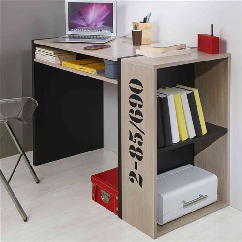 Bureau bibliothèque chêne et noir BU5009