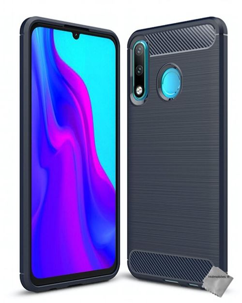 Housse etui coque silicone gel carbone pour Huawei P30 Lite + film ecran - BLEU FONCE - htdmobiles