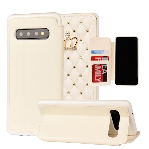 Etui en PU porte-couronne à piqûre losange avec fentes pour cartes de crédit blanc pour votre Samsung Galaxy S10