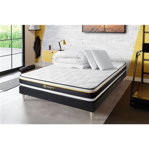 Sleepfit Noir Matelas 140 X 200 Cm Soft - Mousse - Ep : 19 Cm - Sommier Avec 2 Oreillers Et Couette