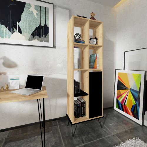 HOMEMANIA Bibliothèque Alves avec Étagères, Meuble de Rangement - avec Porte - pour Salon, Bureau - Chêne, Noir en Bois, 60 x 30 x 185,4cm