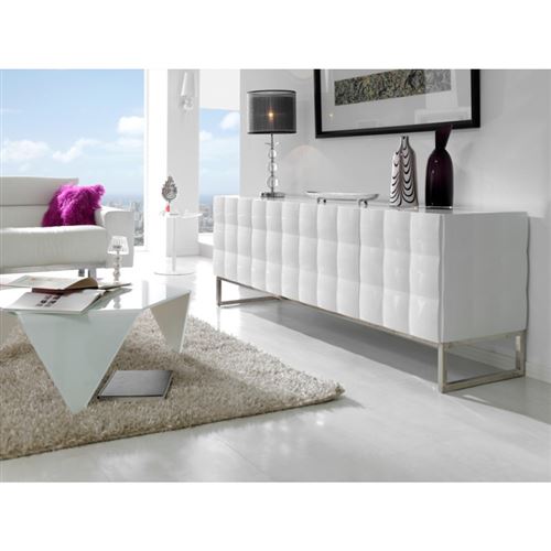 Buffet 4 portes en bois laqué blanc brillant effet 3D SOLANA