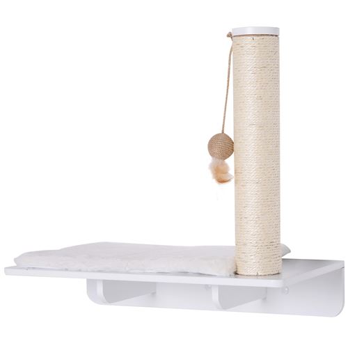 Comparer les prix de Mur d'escalade pour chat arbre à chat design mural griffoir sisal naturel boule de jeu et coussin amovible polaire kit fixation inclus MDF blanc