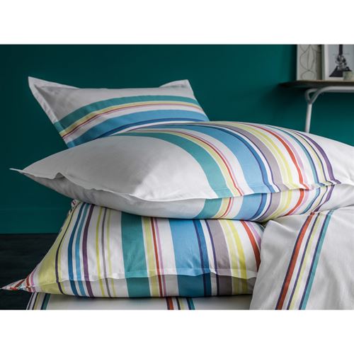 Taie d'oreiller 100% coton imprimé rayures bayadère volant plat NUIT GRAPHIQUE 50x70cm multicolore