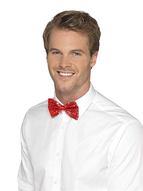 Smiffys 44709 Déguisement Adulte Nœud Papillon à Paillettes, Rouge, Taille Unique