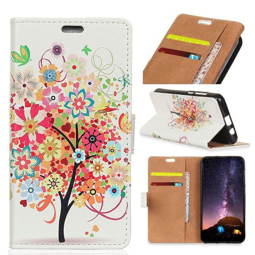Etui en PU avec support arbre aux fleurs colorées pour votre Huawei P30 Lite