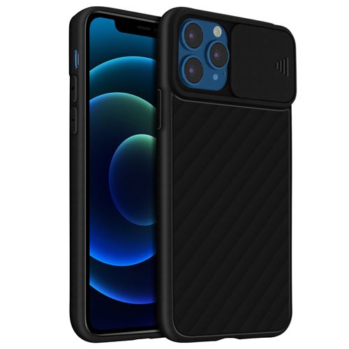Avizar Coque pour iPhone 12 Pro Max Protection Finition souple striée Cache caméra coulissant Noir