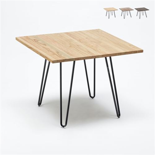 Table industrielle en acier métal et bois 80x80 bar et maison Hammer, Couleur: Beige
