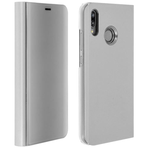 Housse Huawei P20 Lite Etui Miroir Clapet Coque Rigide Fonction Support Argent
