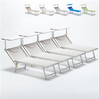 Beach and Garden Design - Bain de soleil professionnels lits de plage transats aluminium Italia 4 pièces, Couleur: Blanc - 1