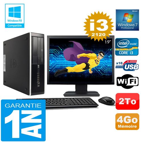 Pc hp compaq 8300 sff core i3-2120 ram 4go disque 2 to wifi w7 ecran 19'