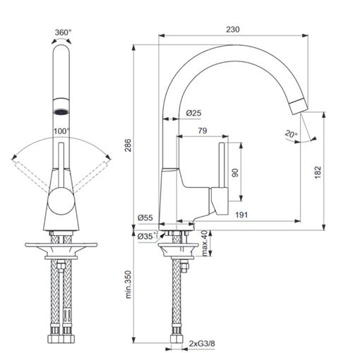 Ideal Standard - Mitigeur évier monotrou bec tube orientable 360° chromé - NORA