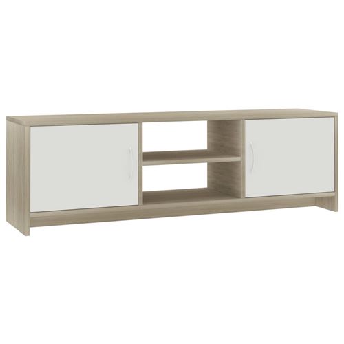vidaXL Meuble TV Blanc et chêne sonoma 120 x 30 x 37,5 cm Aggloméré