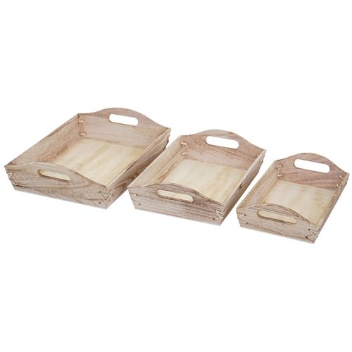 Set de 3 plateaux de service MENDLER HWC-C50 nature shabby