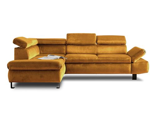 Canap&eacute; d'angle gauche convertible 5 places Velours Jaune