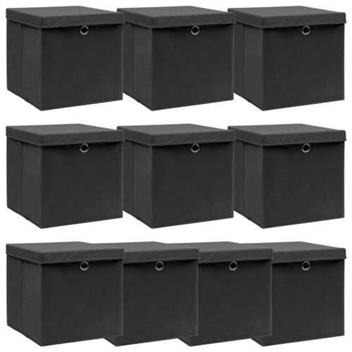 vidaXL Boîtes de rangement avec couvercle 10 pcs Noir 32x32x32cm Tissu