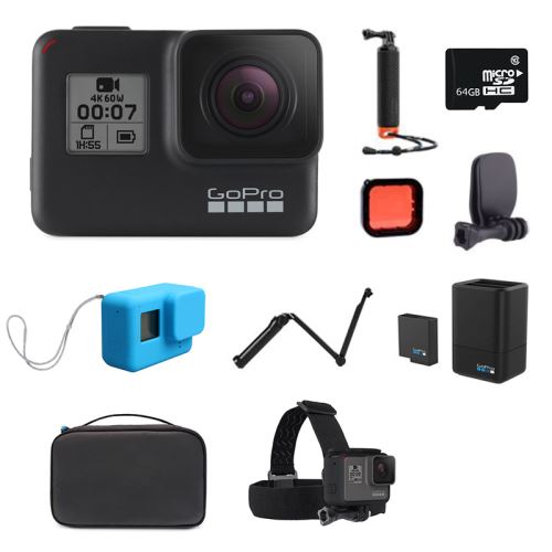 GoPro HERO 7 noir (standard) + Kit combo aventure [bundle 8]