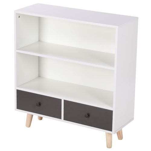 2 Niveaux Armoire de Rangement avec 2 Tiroir Meuble TV /Table basse / Etagère à livres - Principal blanc et gris clair 80*30*90cm
