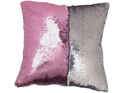 Housse de coussin carrée paillettes et velours, coloris rose & argent, 40 x 40 cm