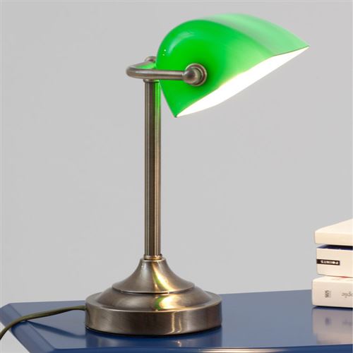 Lampe de bureau hauteur 30 cm métal et verre Banker vert vert