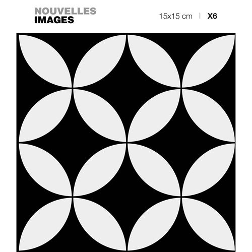 6 adhésifs de carrelage Rosaces Noir & Blanc Draeger la carterie