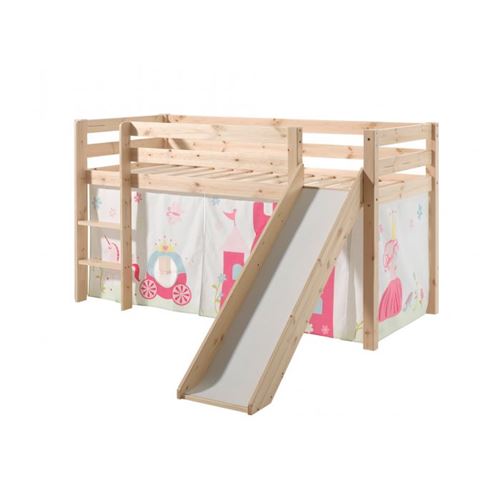 Vipack Pino Lit Compact Avec Toboggan Pin Massif Nature + Rideau De Lit Princes - Image 3