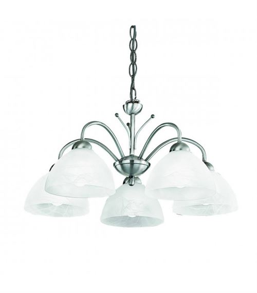 Suspension 5 ampoules Milanese, en argent satiné et verre albâtre