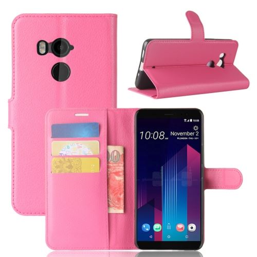 HTC U11+ Housse Etui Cuir PU Texture Litchi Magenta ALS53179