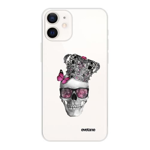 Coque pour iPhone 12 mini souple transparente Tête de mort couronn Motif Ecriture Tendance [Evetane®]