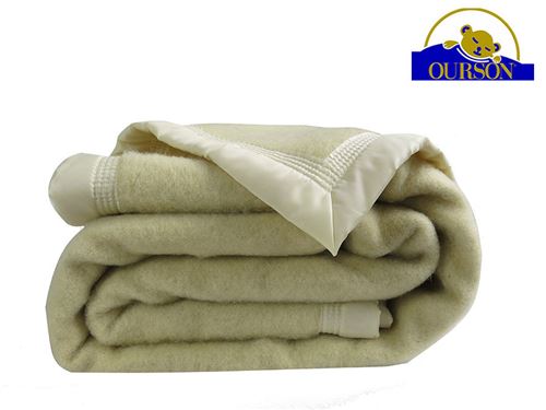 Couverture pure laine woolmark ourson 600 gr ecru 180x220