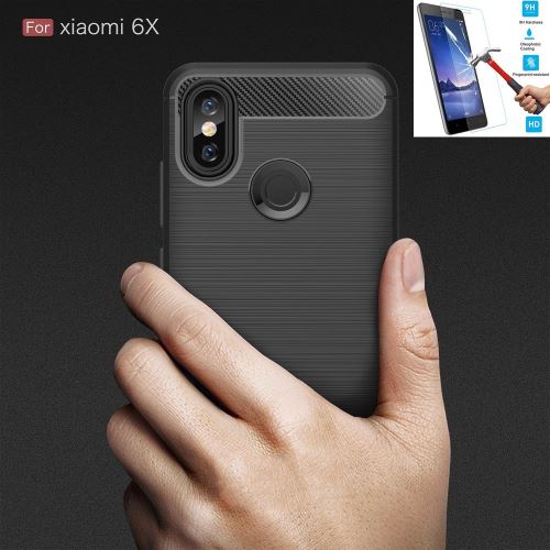 Xiaomi Mi 6X Carbone Noir Avec Film Verre Trempé Coque Housse Etui En Silicone Gel Souple hfs-house®