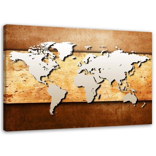 Image Décoration Murale Tableau Toile Canevas Carte Du Monde Planche Bois 120x80