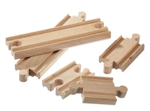 Coffret de 6 rails droits en bois - accessoire circuit train en bois - jouet en bois