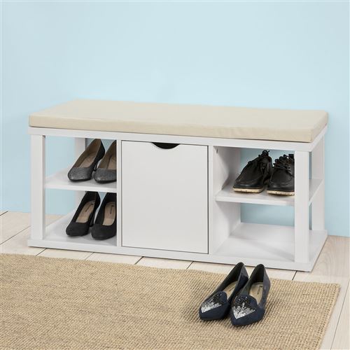 SoBuy® FSR52-W Meuble à Chaussures Banc de Rangement Chaussures Étagère à Chaussures avec Coussin rembourré