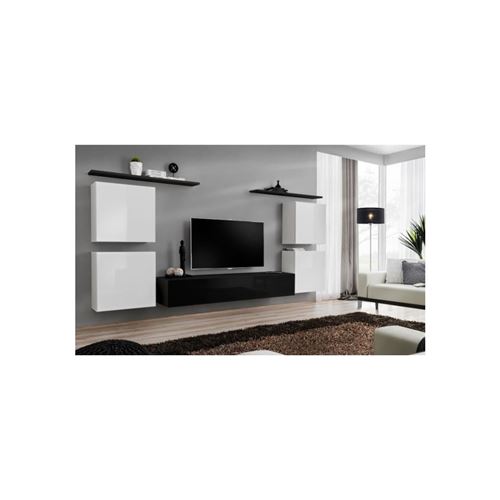 Ensemble meuble salon SWITCH IV design, coloris noir et blanc brillant.