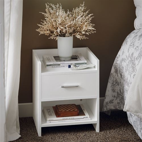 SoBuy® FBT66-W Table de Chevet Table de Nuit Bout de Canapé avec 1 Tiroir 1 Niche (Blanc)