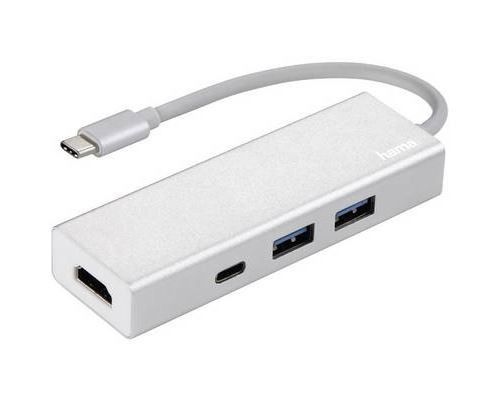 Hama Hub USB 3.1 Type-C 1: 3 en aluminium 2x USB-A USB-C HDMI ™, alimenté par bus