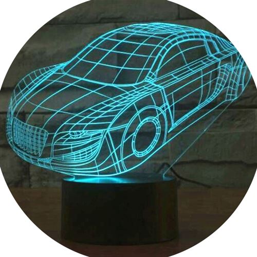 Yonis Noir Lampe 3D Voiture De Sport Lumière 7 Couleurs Luminaire Led Décoration