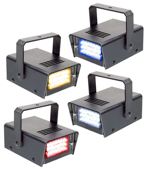 BeamZ BMS24SET - Set de 4 Mini stroboscopes LED, vitesse réglable, programmes automatiques