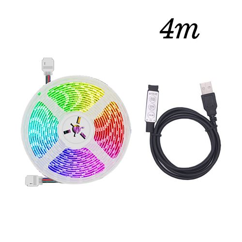 Bande lumineuse LED avec lumière multicolore USB 5050 RGB flexible 4M（Pas étanche） Blanc K71