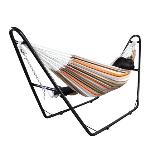 Todeco - Hamac, Lit Suspendu, Beige/Brun/Orange, Coton, Brésilien, Avec support type-H, Capacité: Pour 2 personnes