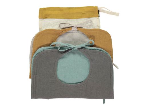 Camomile London - BIB SETS NEW - TWO TONE - DOUBLE LAYER REVERSIBLE BIB/2 Ochre - Ash Grey Slate - Light Teal