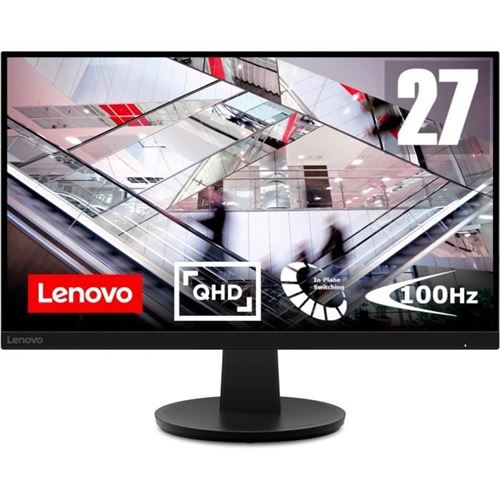 Lenovo N27q - Écran LED - 27" - 2560 x 1440 QHD @ 100 Hz - IPS - 300 cd/m² - 1000:1 - HDR10 - 4 ms - 2xHDMI, DisplayPort - noir