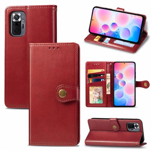 MPFRANCE Housse pour Xiaomi Redmi Note 10 Pro Rouge [Porte Carte, etui portefeuille, boucle]