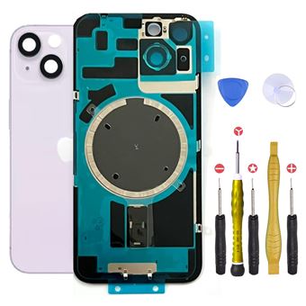Vitre Arriere + Plaque pour iPhone 14 Mauve Violet +Aimants et Autocollant - 1
