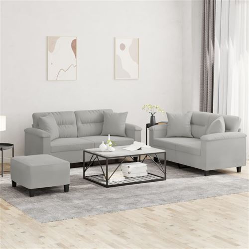 Non Communiqué Gris Clair Vidaxl 3-Delige Loungeset Met Kussens Microvezelstof Lichtgrijs3202333