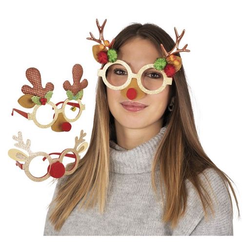 1 Paire de lunettes de Noël avec design Renne et décorations festives REF/20211 Modèle Aléatoire