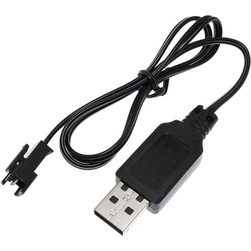 Câble de Charge USB SM-2P 250mAh pour Voitures RC, Ni-Mh 4.8V Recharge Rapide, Jeu Plus de 18 Min Adapté pour Drones, Voitures Radio, Noir, Plastique