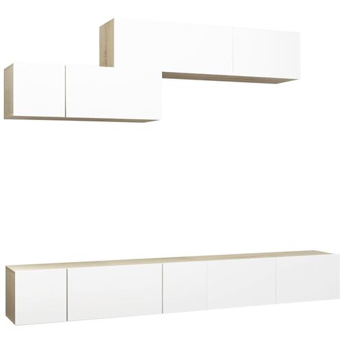 vidaXL Ensemble de meuble TV 6 pcs Blanc et chêne sonoma Aggloméré